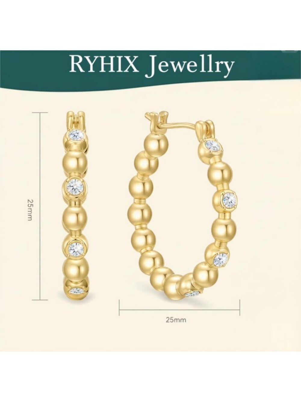 Trendy 14K Gold Hoop Earrings for Women - CZ Round & Heart Design, 25mm - Picture 5 of 8